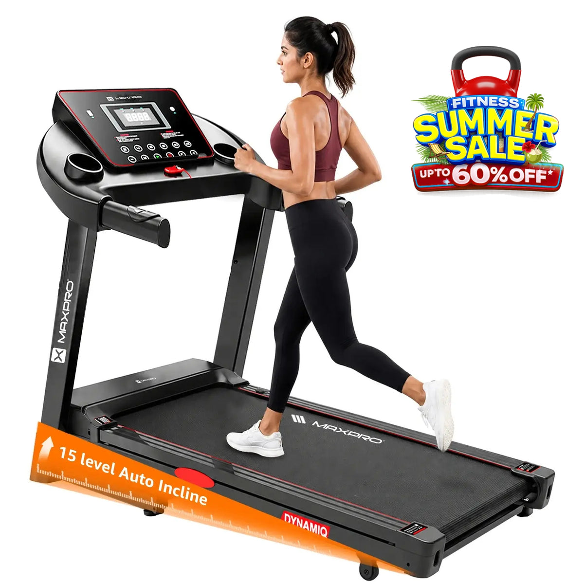 Maxpro Dynamiq PTA406 5.5HP BLDC treadmill For Home | 15 Level Auto-Incline | 130kg Weight Capacity