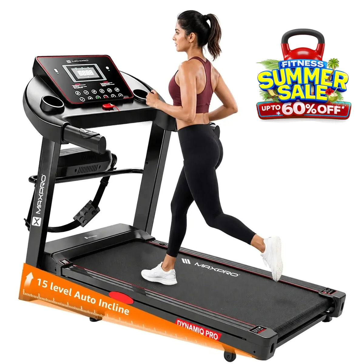 Maxpro Dynamiq Pro PTA406M | 5.5HP BLDC Auto Incline Treadmill with Massager | 130kg Weight Capacity
