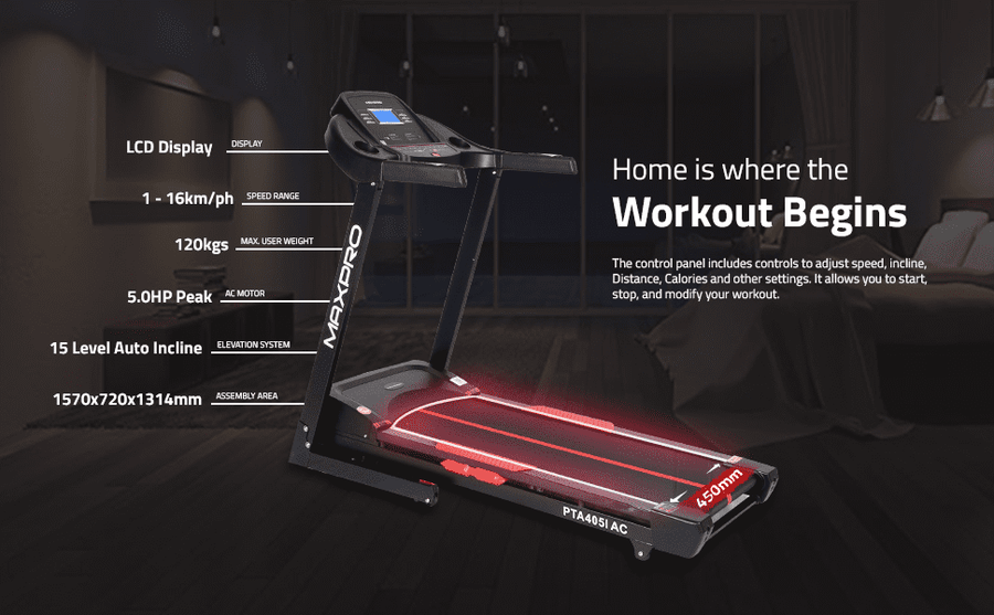 Maxpro Torque Plus AC Motorized Treadmill For Home | 5HP Peak | Auto Incline | 120kg | 16km/h | PTA405IAC