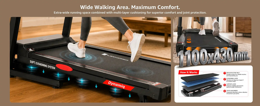 Maxpro Dynamiq PTA406 5.5HP BLDC treadmill For Home | 15 Level Auto-Incline | 130kg Weight Capacity