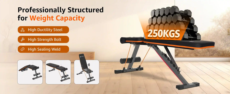 Maxpro MP-AB301 MAXBENCH | Commercial Grade Adjustable & Foldable Gym Bench for Full Body Strength Training