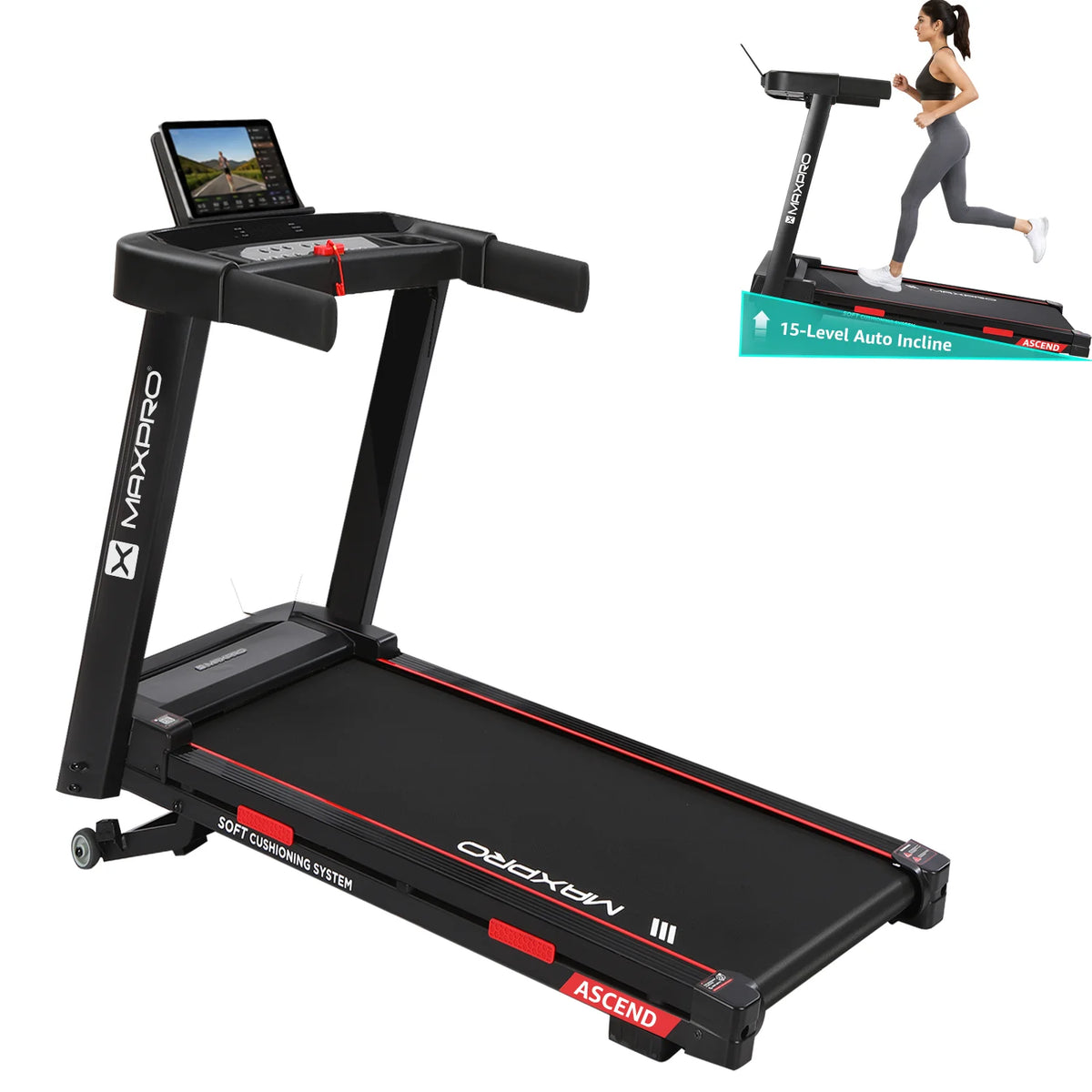 Maxpro Ascend 15-Level Auto Incline BLDC Treadmill For Home (PTA230)