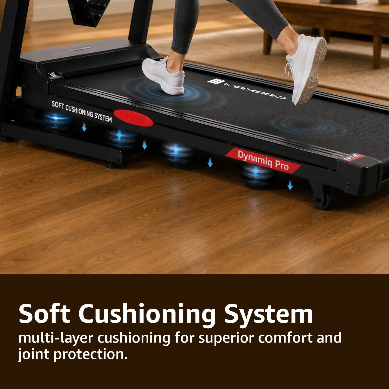 Maxpro Dynamiq Pro BLDC Treadmill with soft cushioning system