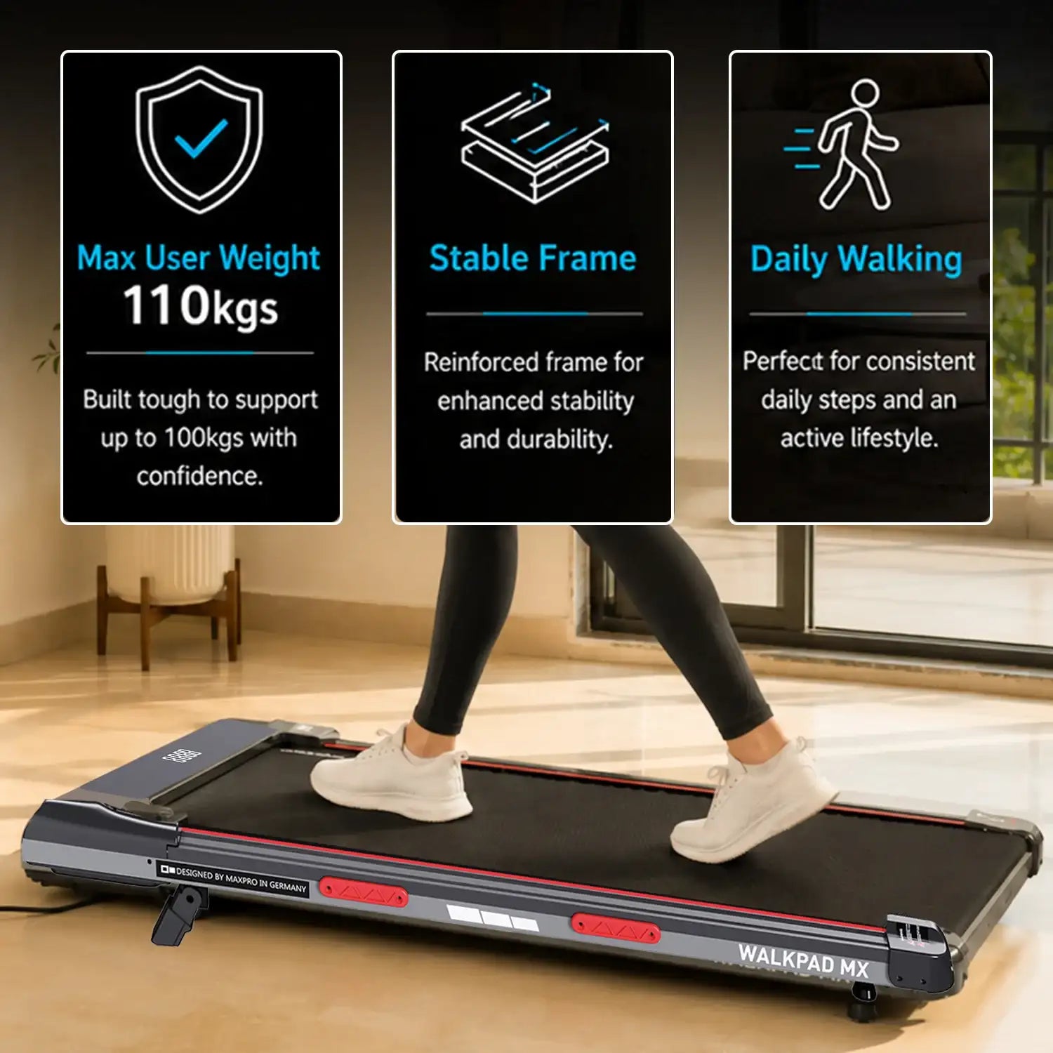 Maxpro MX Walkpad with 110kgs weight capacity