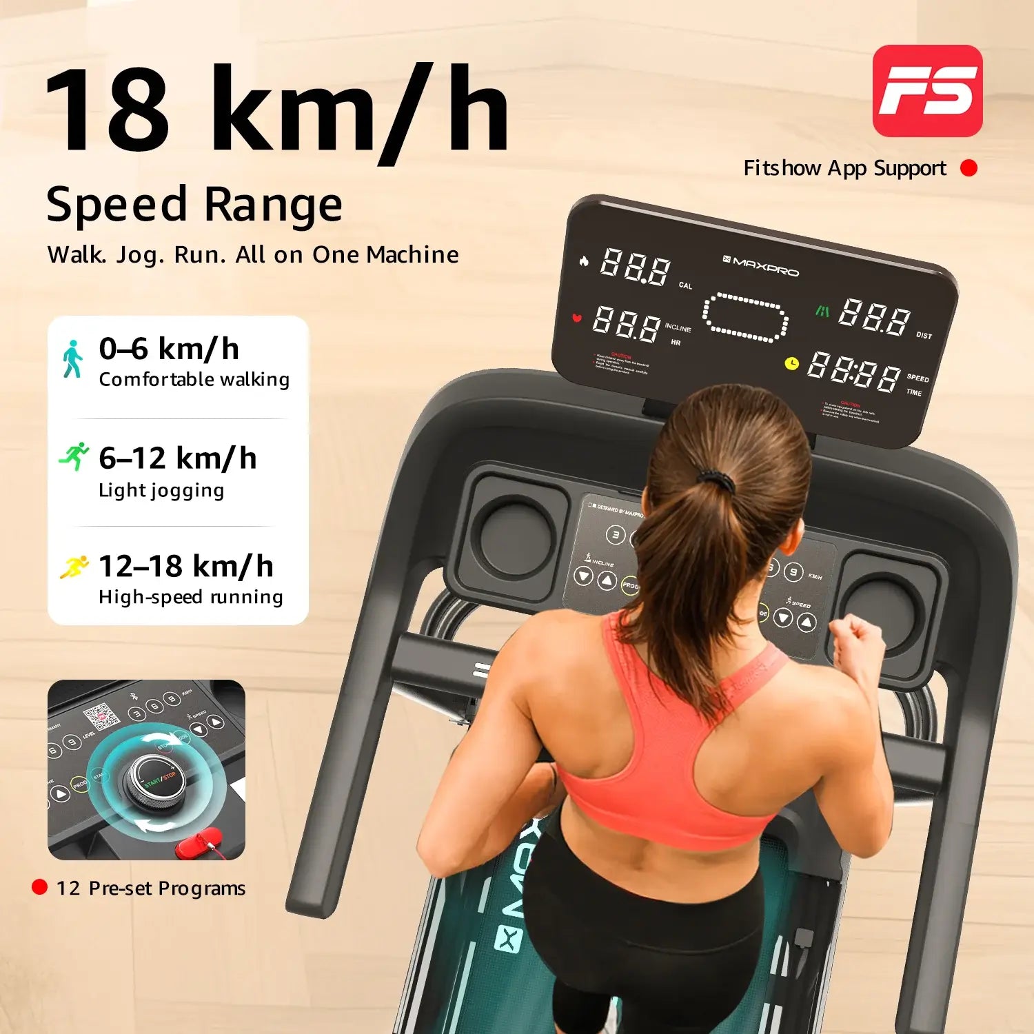 Maxpro Optria Plus Treadmil lwith 18km speed range