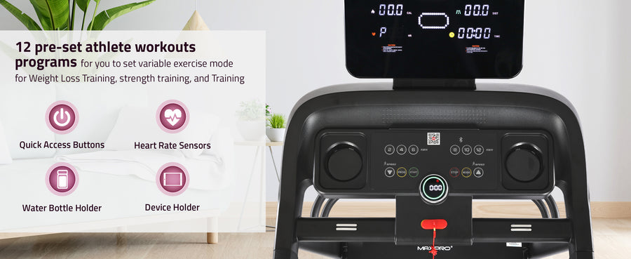 Maxpro Force 4.5 HP Peak DC Motor Folding Treadmill for Home use,Free Diet Plan,Max.Speed 14km/hr,Max. User Weight 110kgs,Fit Show App Support,Running Machine with LED Display (PTM405)