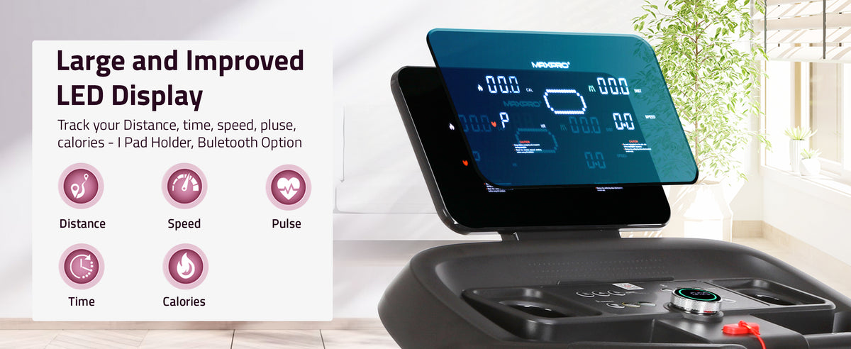 Maxpro Force 4.5 HP Peak DC Motor Folding Treadmill for Home use,Free Diet Plan,Max.Speed 14km/hr,Max. User Weight 110kgs,Fit Show App Support,Running Machine with LED Display (PTM405)