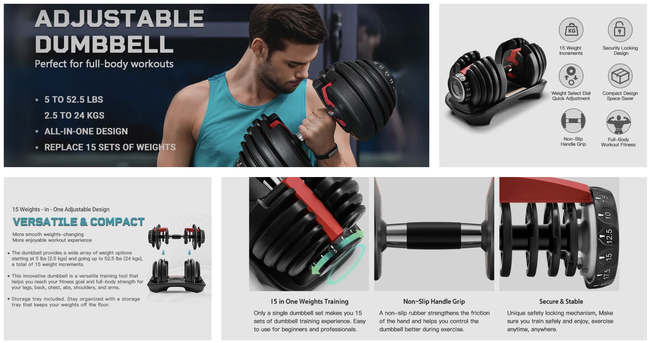 Maxpro MAXBELL 24KG Adjustable Dumbbell | 15-in-1 Compact Home Weight Training System