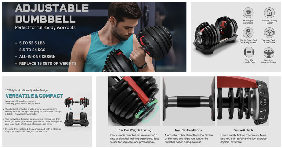Maxpro MAXBELL 24KG Adjustable Dumbbell | 15-in-1 Compact Home Weight Training System