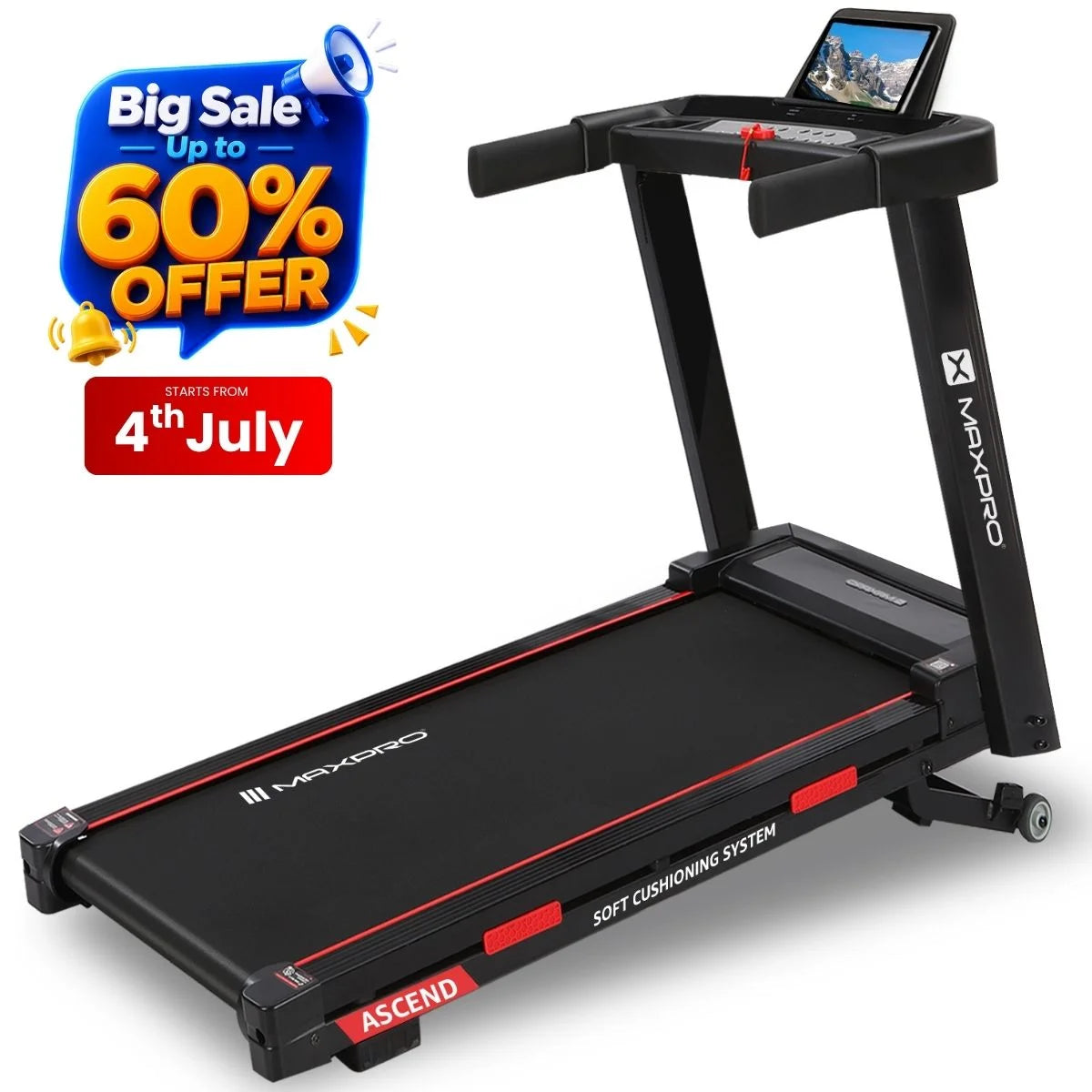 Maxpro Ascend 15-Level Auto Incline BLDC Treadmill For Home (PTA230)