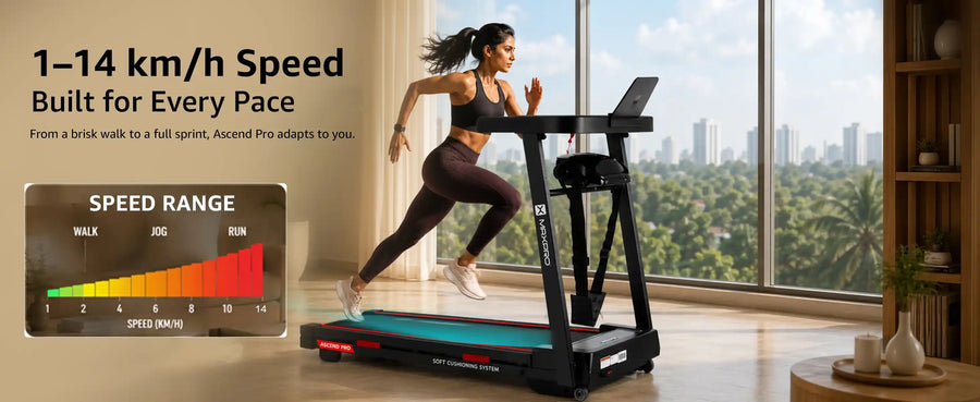 Maxpro Ascend Pro BLDC Treadmill For Home Use (PTA230M) | With Massager | 120kgs | 15-Level Auto-Incline