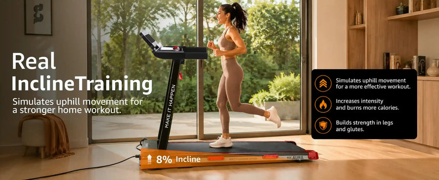 Buy Maxpro AURA PTM1200 Treadmill For Home Use | 4HP BLDC Motor | 110kg | Foldable