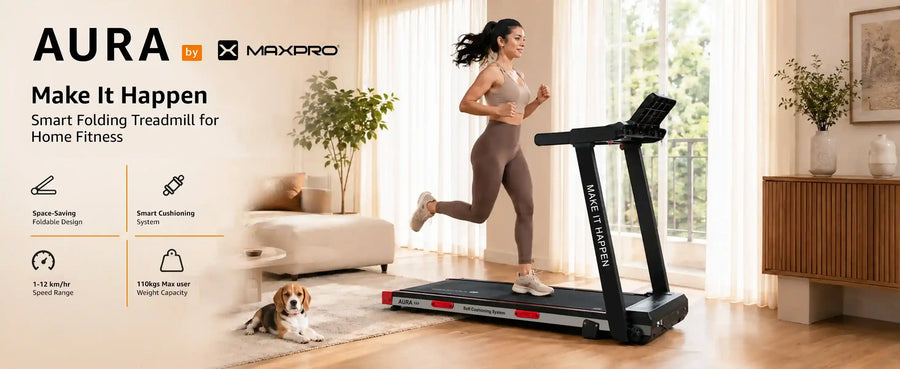 Buy Maxpro AURA PTM1200 Treadmill For Home Use | 4HP BLDC Motor | 110kg | Foldable