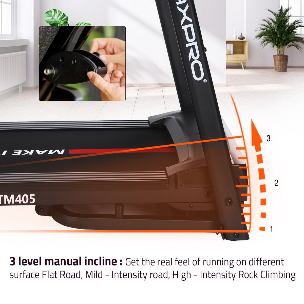 MAXPRO Force 4.5 HP Peak DC Motor Folding Treadmill for Home use,Free Diet Plan,Max.Speed 14km/hr,Max. User Weight 110kgs,Fit Show App Support,Running Machine with LED Display (PTM405) - Maxpro Fitness Equipments