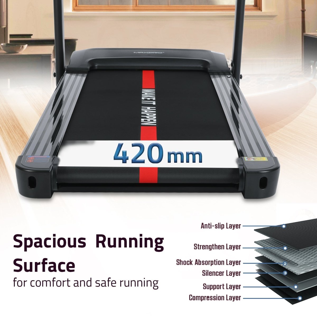 MAXPRO Force 4.5 HP Peak DC Motor Folding Treadmill for Home use,Free Diet Plan,Max.Speed 14km/hr,Max. User Weight 110kgs,Fit Show App Support,Running Machine with LED Display (PTM405) - Maxpro Fitness Equipments