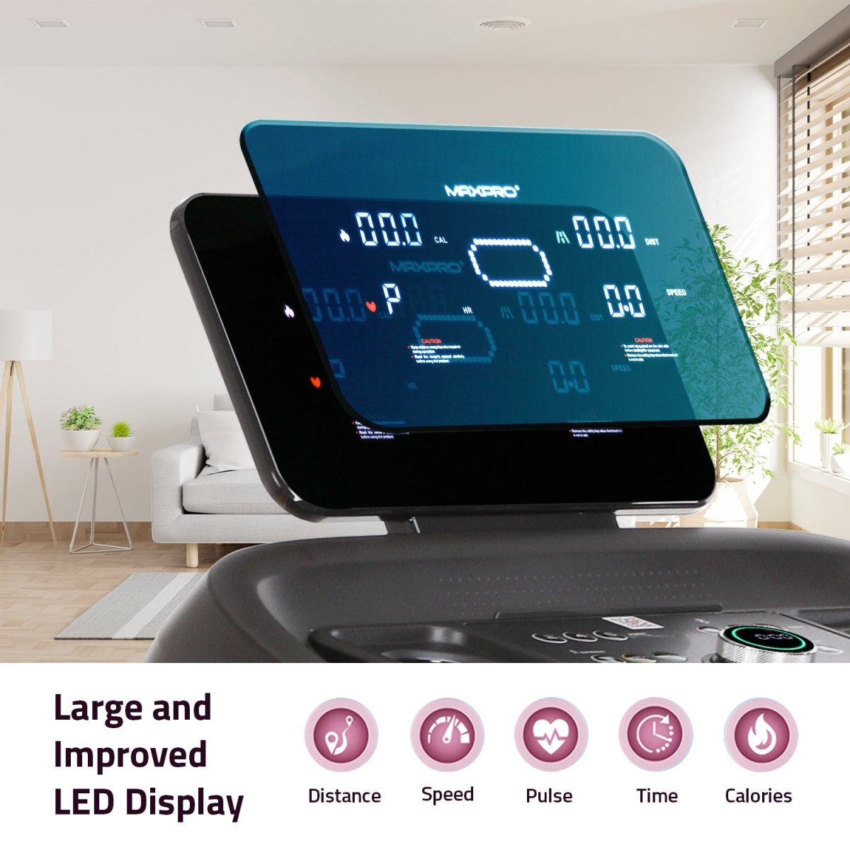 MAXPRO Force 4.5 HP Peak DC Motor Folding Treadmill for Home use,Free Diet Plan,Max.Speed 14km/hr,Max. User Weight 110kgs,Fit Show App Support,Running Machine with LED Display (PTM405) - Maxpro Fitness Equipments