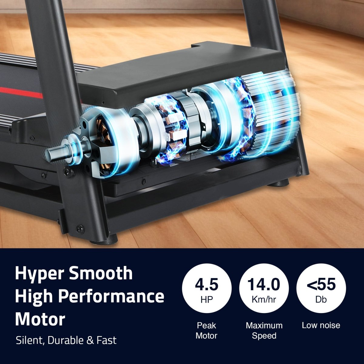 MAXPRO FORCE PRO 4.5 HP Peak DC Motorized Multifunction Folding Treadmill for home use with Massager,Max.Speed 14km/hr,Max.User Weight 110kgs,Fit Show App Support,Running Machine for Home gym(PTM405M) - Maxpro Fitness Equipments