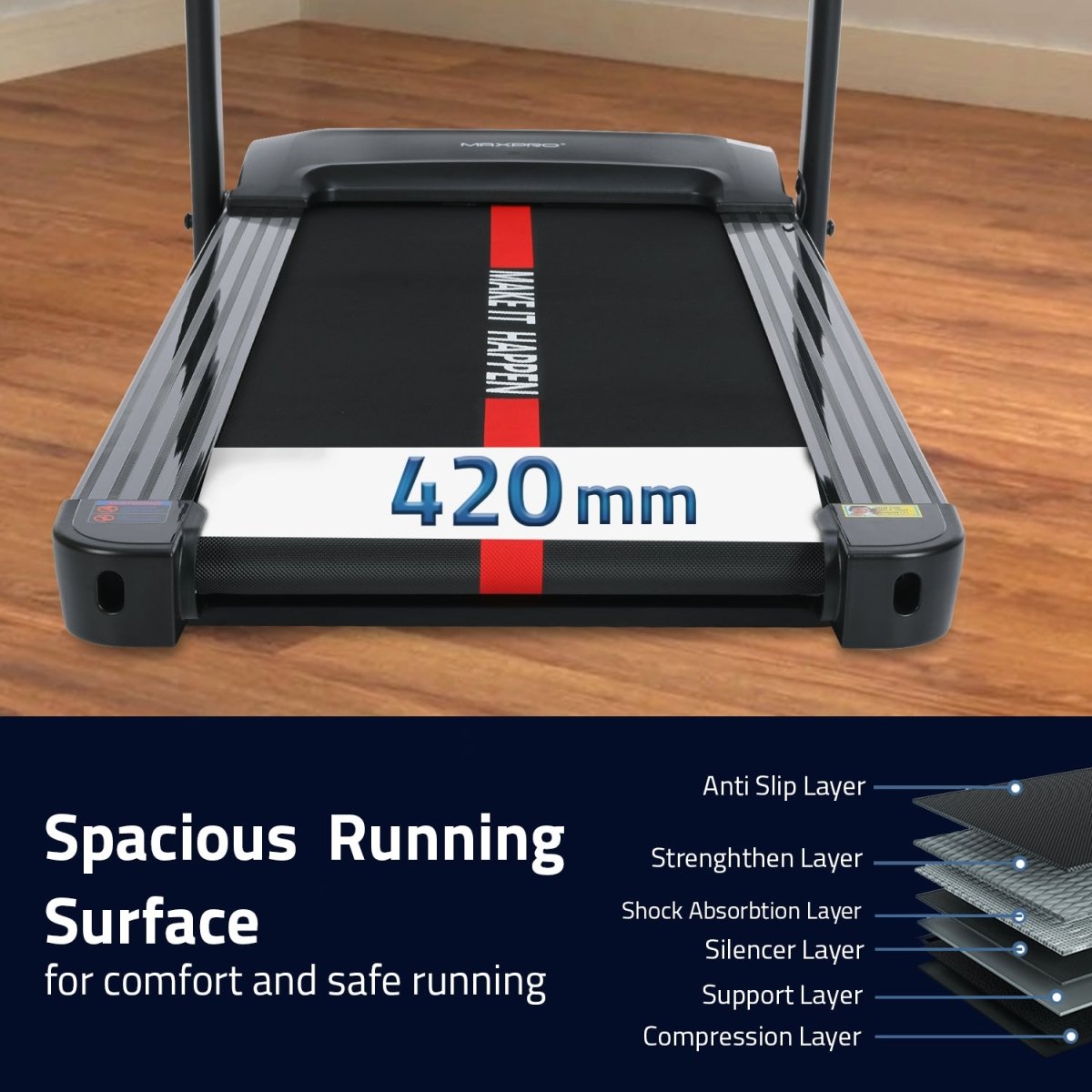 MAXPRO FORCE PRO 4.5 HP Peak DC Motorized Multifunction Folding Treadmill for home use with Massager,Max.Speed 14km/hr,Max.User Weight 110kgs,Fit Show App Support,Running Machine for Home gym(PTM405M) - Maxpro Fitness Equipments