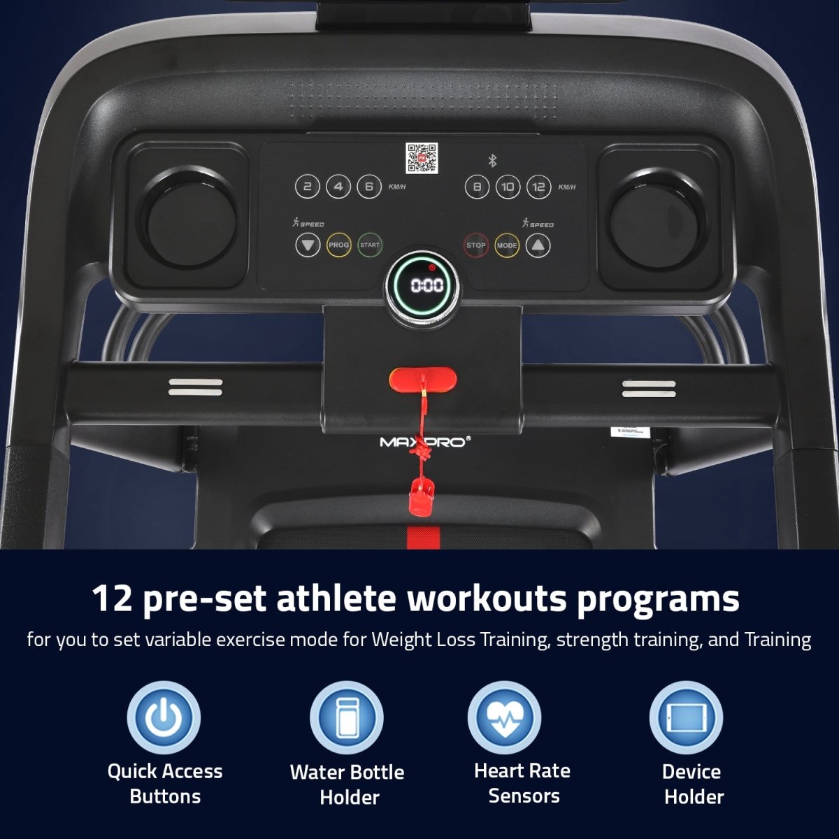 MAXPRO FORCE PRO 4.5 HP Peak DC Motorized Multifunction Folding Treadmill for home use with Massager,Max.Speed 14km/hr,Max.User Weight 110kgs,Fit Show App Support,Running Machine for Home gym(PTM405M) - Maxpro Fitness Equipments