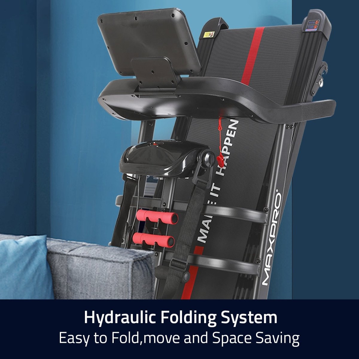 MAXPRO FORCE PRO 4.5 HP Peak DC Motorized Multifunction Folding Treadmill for home use with Massager,Max.Speed 14km/hr,Max.User Weight 110kgs,Fit Show App Support,Running Machine for Home gym(PTM405M) - Maxpro Fitness Equipments