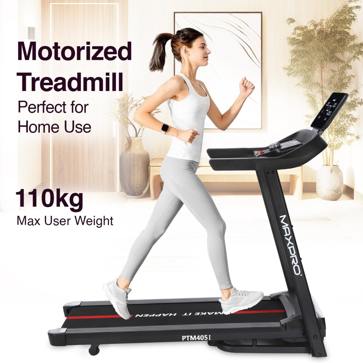 MAXPRO Fusion 4.5 HP Peak DC Motor, 15 Level Auto Incline Treadmill for Home Gym,Free Diet Plan,Max.Speed 14km/hr,Max. User Weight 110kgs,Fit Show App Support, LCD Display for Home use (PTM405I) - Maxpro Fitness Equipments