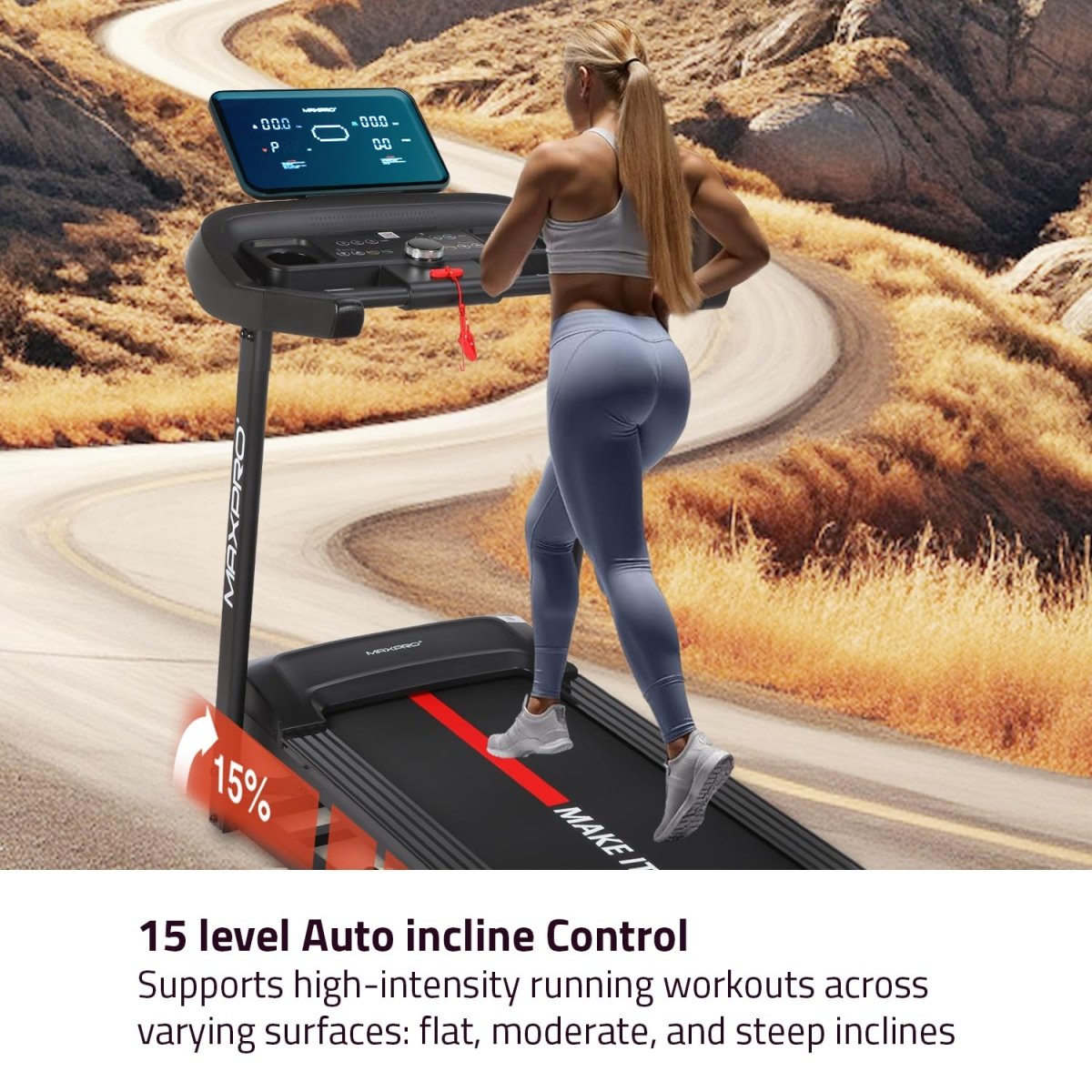 MAXPRO Fusion 4.5 HP Peak DC Motor, 15 Level Auto Incline Treadmill for Home Gym,Free Diet Plan,Max.Speed 14km/hr,Max. User Weight 110kgs,Fit Show App Support, LCD Display for Home use (PTM405I) - Maxpro Fitness Equipments