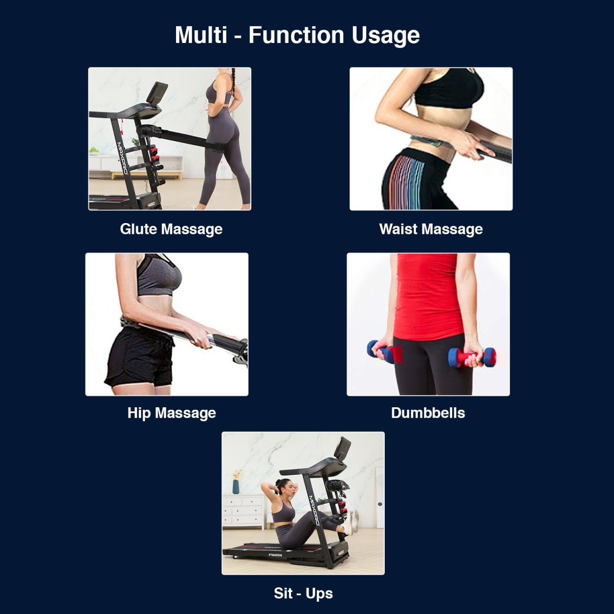 MAXPRO FUSION ELITE Treadmill for Home (5 HP Peak, Max User Weight: 110 Kg, 15 level Auto Incline, massager, Bluetooth APP Connection) Best Running machine for home gym with Led Display (PTM 405MI) - Maxpro Fitness Equipments