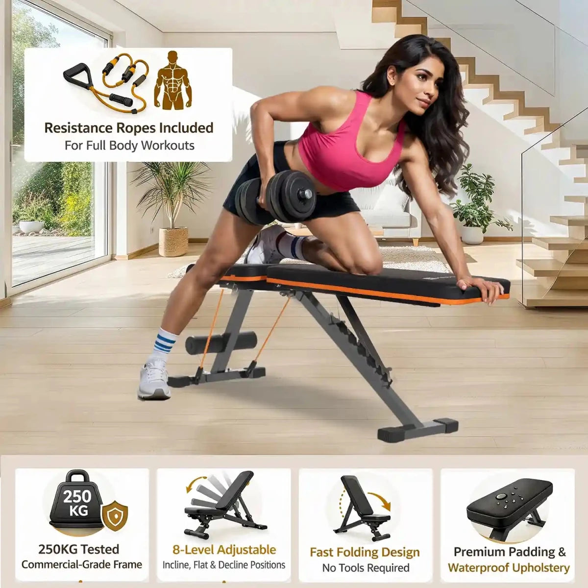 Maxpro HOME GYM PACKAGE, 6HP PEAK DC MOTOR TREADMILL, ELLIPTICAL CROSS TRAINER, ADJUSTABLE BENCH and FITNESS ACCESSORIES - Maxpro Fitness Equipments