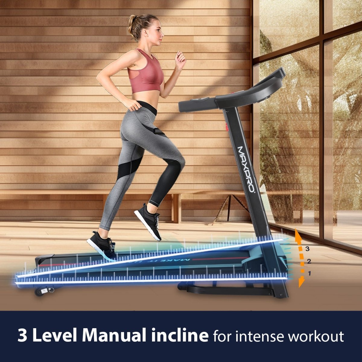 MAXPRO IMPACT by Treadmill for Home Use (4.5 HP Peak, Max User Weight: 110 Kg, 3 level Manual Incline) with 1 Year Warranty (Black) Best Running machine for home gym with Led Display (PTM 405A) - Maxpro Fitness Equipments