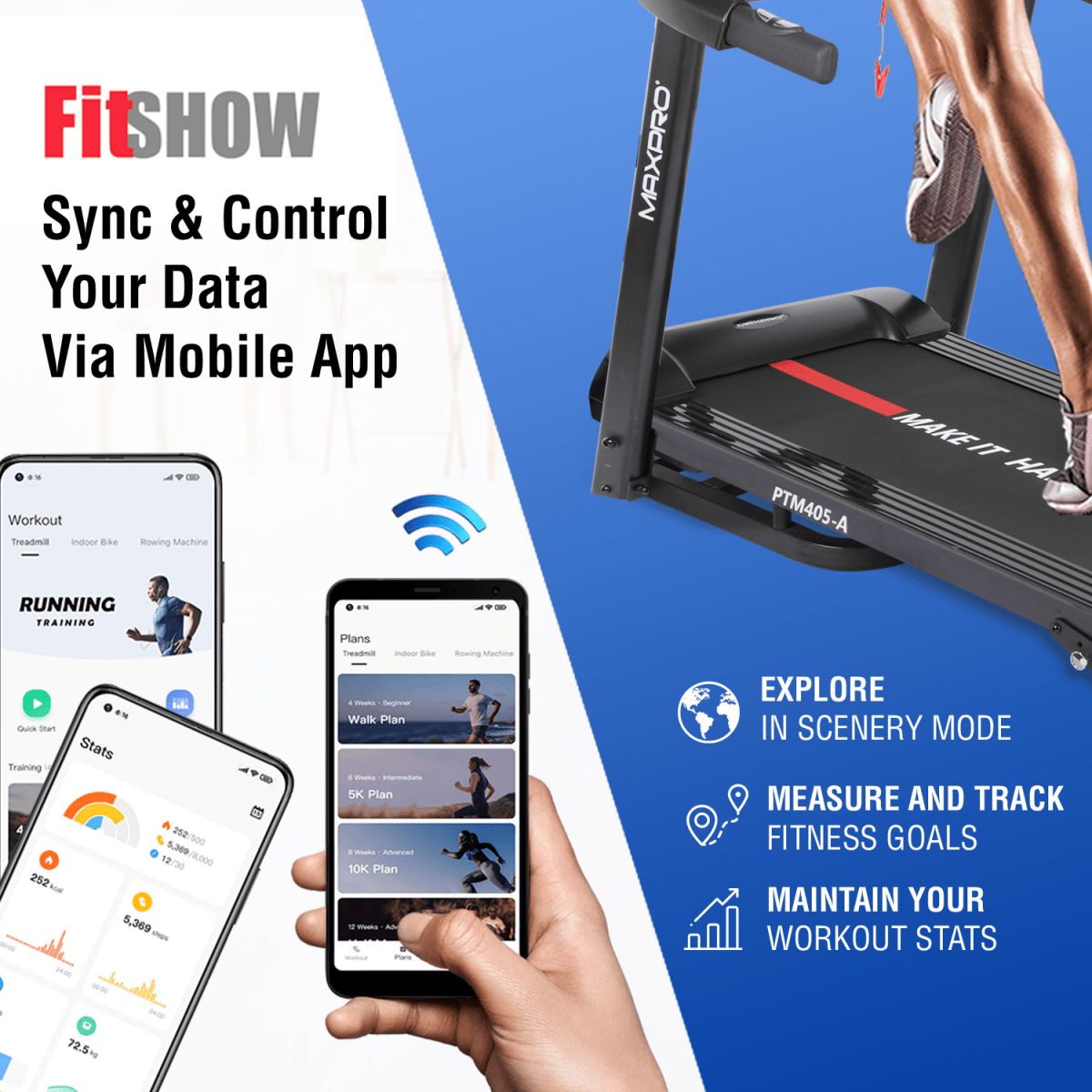 MAXPRO IMPACT by Treadmill for Home Use (4.5 HP Peak, Max User Weight: 110 Kg, 3 level Manual Incline) with 1 Year Warranty (Black) Best Running machine for home gym with Led Display (PTM 405A) - Maxpro Fitness Equipments
