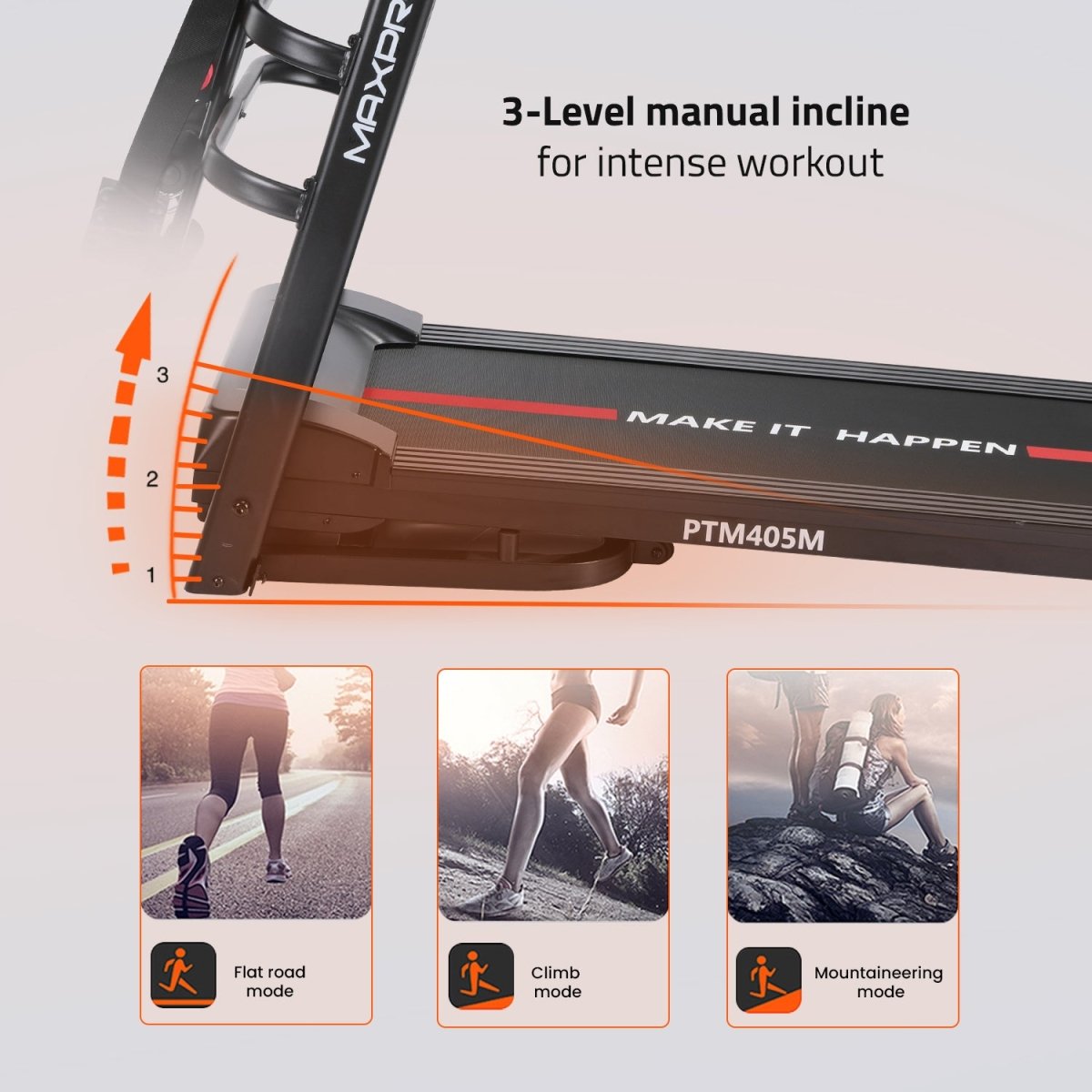 MAXPRO IMPACT ULTRA Treadmill for Home (4.5 HP Peak, Max User Weight: 110 Kg, 3 level Manual Incline, massager, Bluetooth APP Connection) Best Running machine for home gym with Led Display (PTM 405MA) - Maxpro Fitness Equipments