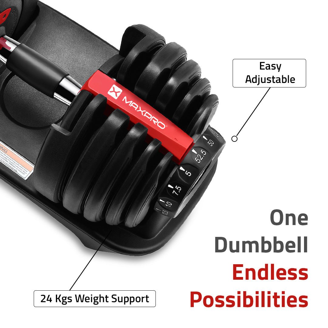 MAXPRO MAXBELL 24KG Adjustable Dumbbell | 15 - in - 1 Compact Home Weight Training System - Maxpro Fitness Equipments