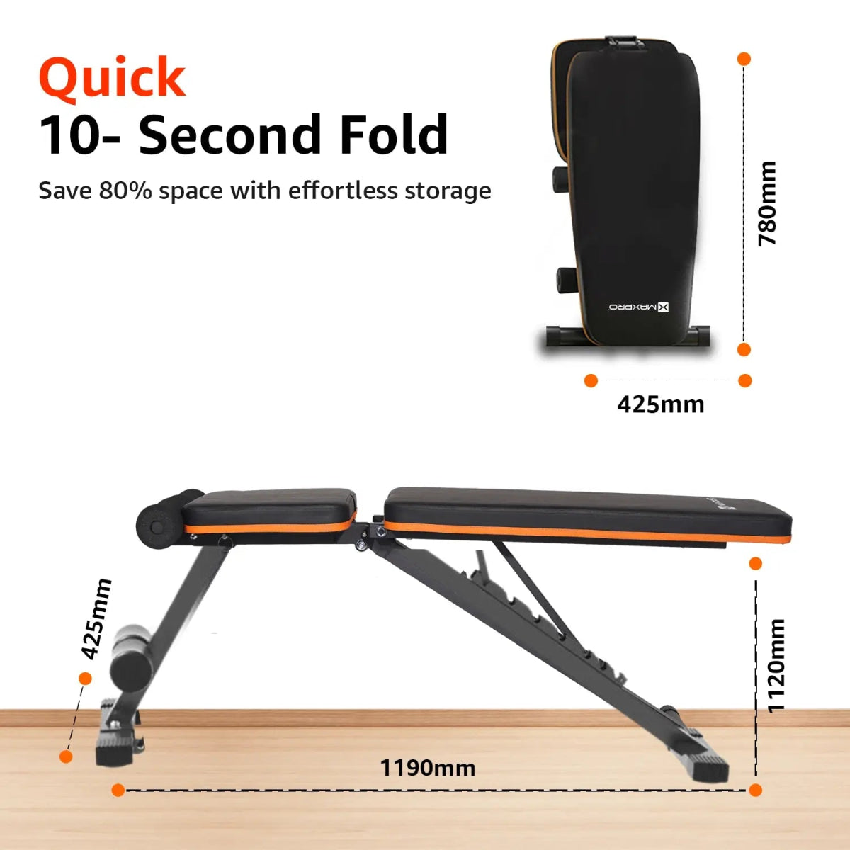 Maxpro MP - AB301 MAXBENCH | Commercial Grade Adjustable & Foldable Gym Bench for Full Body Strength Training - Maxpro Fitness Equipments