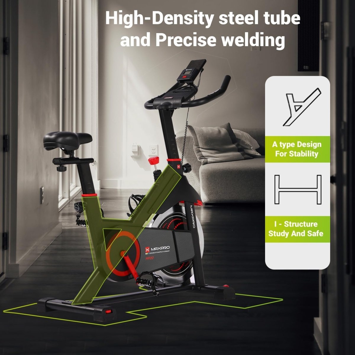 MAXPRO MP20 Spin Bike | Exercise Cycle for Home | 120KG Capacity | 8KG Flywheel | Adjustable Resistance | Silent Belt Drive | Comfortable Seat Cushion | Indoor Cardio Workout Fitness Bike - Maxpro Fitness Equipments