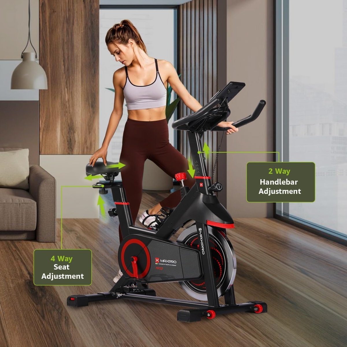 MAXPRO MP20 Spin Bike | Exercise Cycle for Home | 120KG Capacity | 8KG Flywheel | Adjustable Resistance | Silent Belt Drive | Comfortable Seat Cushion | Indoor Cardio Workout Fitness Bike - Maxpro Fitness Equipments