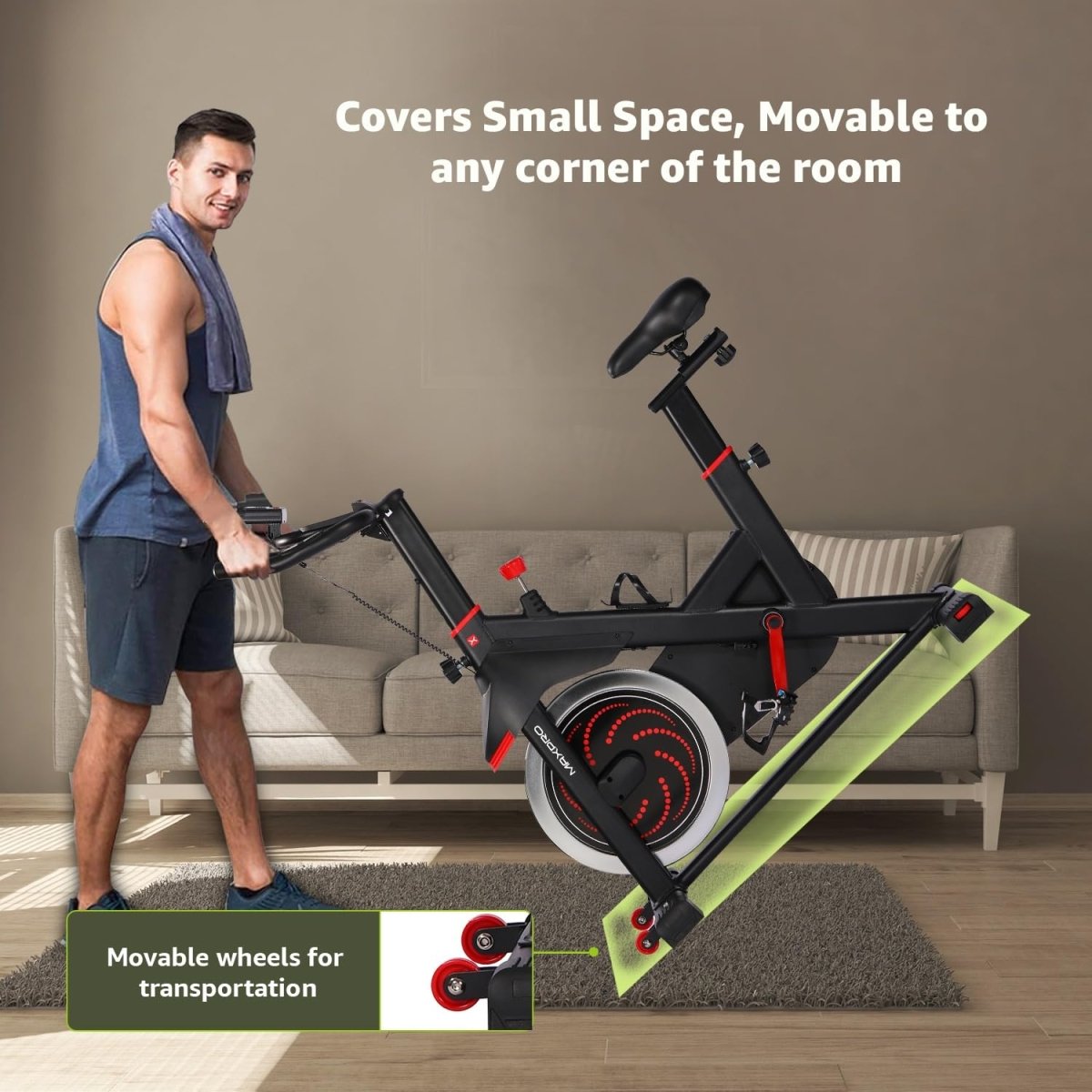 MAXPRO MP20 Spin Bike | Exercise Cycle for Home | 120KG Capacity | 8KG Flywheel | Adjustable Resistance | Silent Belt Drive | Comfortable Seat Cushion | Indoor Cardio Workout Fitness Bike - Maxpro Fitness Equipments