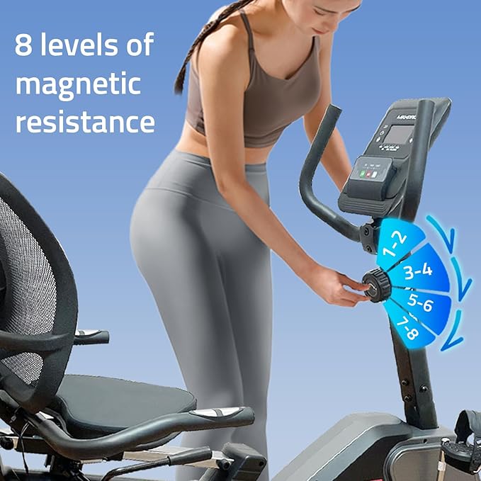 MAXPRO MP6060 Home Use Recumbent Exercise Bike with 7kg Fly Wheel, Adjustable Seat, 8 Level Magnetic Resistance, 120kgs Max.User Weight and LCD Display - Maxpro Fitness Equipments