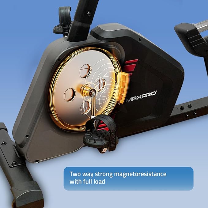 MAXPRO MP6060 Home Use Recumbent Exercise Bike with 7kg Fly Wheel, Adjustable Seat, 8 Level Magnetic Resistance, 120kgs Max.User Weight and LCD Display - Maxpro Fitness Equipments