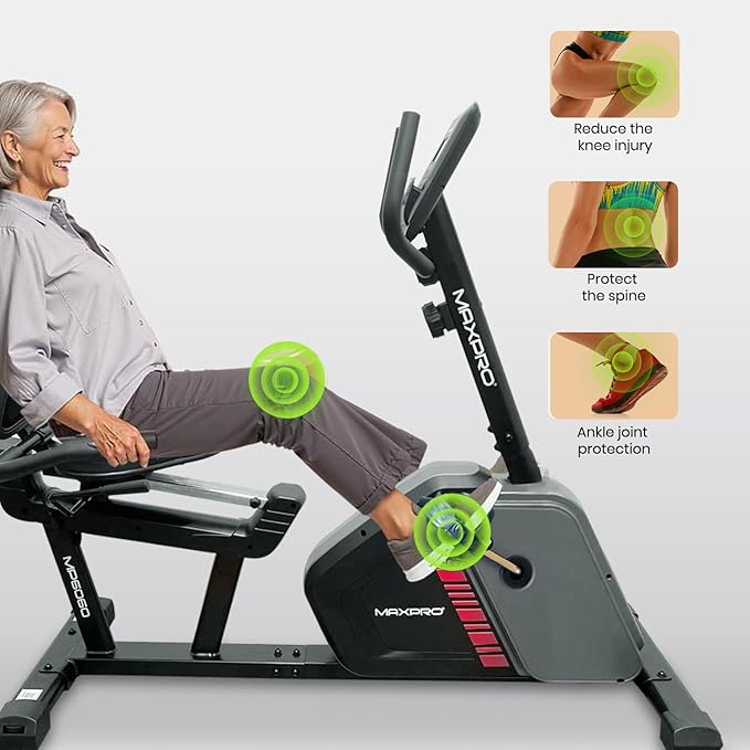 MAXPRO MP6060 Home Use Recumbent Exercise Bike with 7kg Fly Wheel, Adjustable Seat, 8 Level Magnetic Resistance, 120kgs Max.User Weight and LCD Display - Maxpro Fitness Equipments