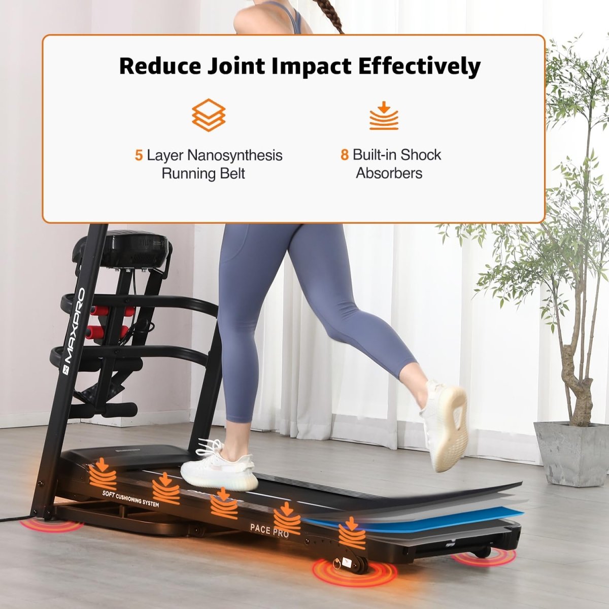 Maxpro PACE PRO PTM605M Treadmill – 5HP Peak DC Motor, 6 - Level Incline, 14km/h Speed, 110kg Capacity, Massager & FitShow App | Home Use Folding Running Machine - Maxpro Fitness Equipments