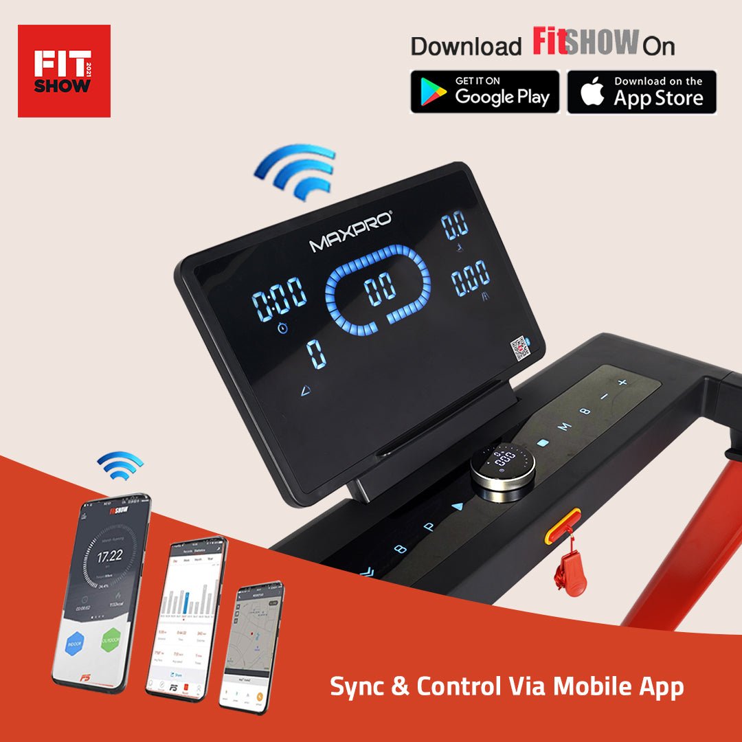 Maxpro RUN Auto Treadmill for Home (6 HP Peak Power Auto Incline, 15 levels, Bluetooth App Support, Speed 18 kmph) Best Running Machine for Home Gym (PTA460I) | 1 Year Warranty | User Weight 140 kgs - Maxpro Fitness Equipments