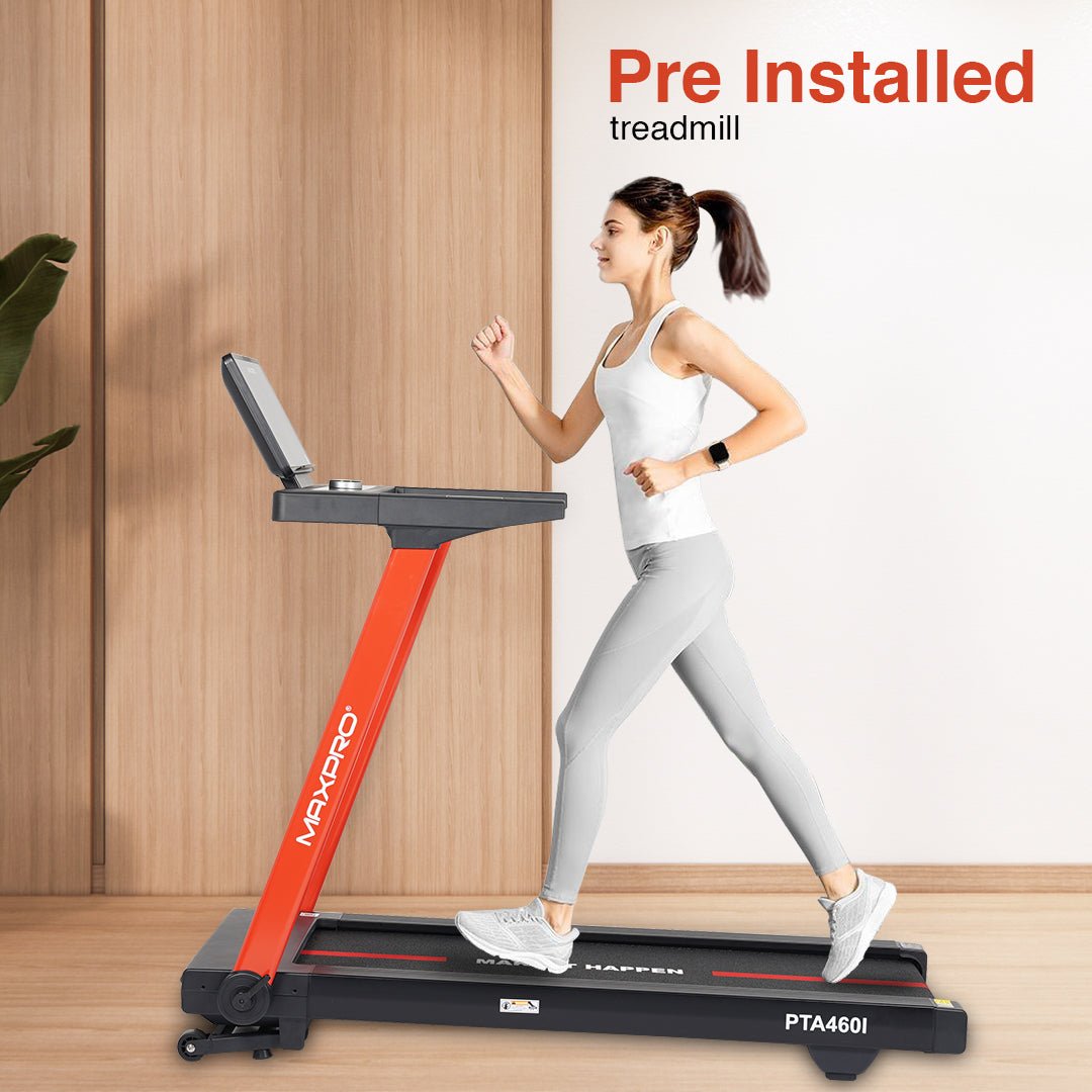 Maxpro RUN Auto Treadmill for Home (6 HP Peak Power Auto Incline, 15 levels, Bluetooth App Support, Speed 18 kmph) Best Running Machine for Home Gym (PTA460I) | 1 Year Warranty | User Weight 140 kgs - Maxpro Fitness Equipments