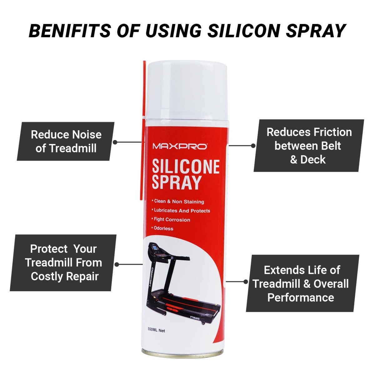 MAXPRO Silicone Oil Lubricant Spray 550ml for Treadmill - Maxpro Fitness Equipments