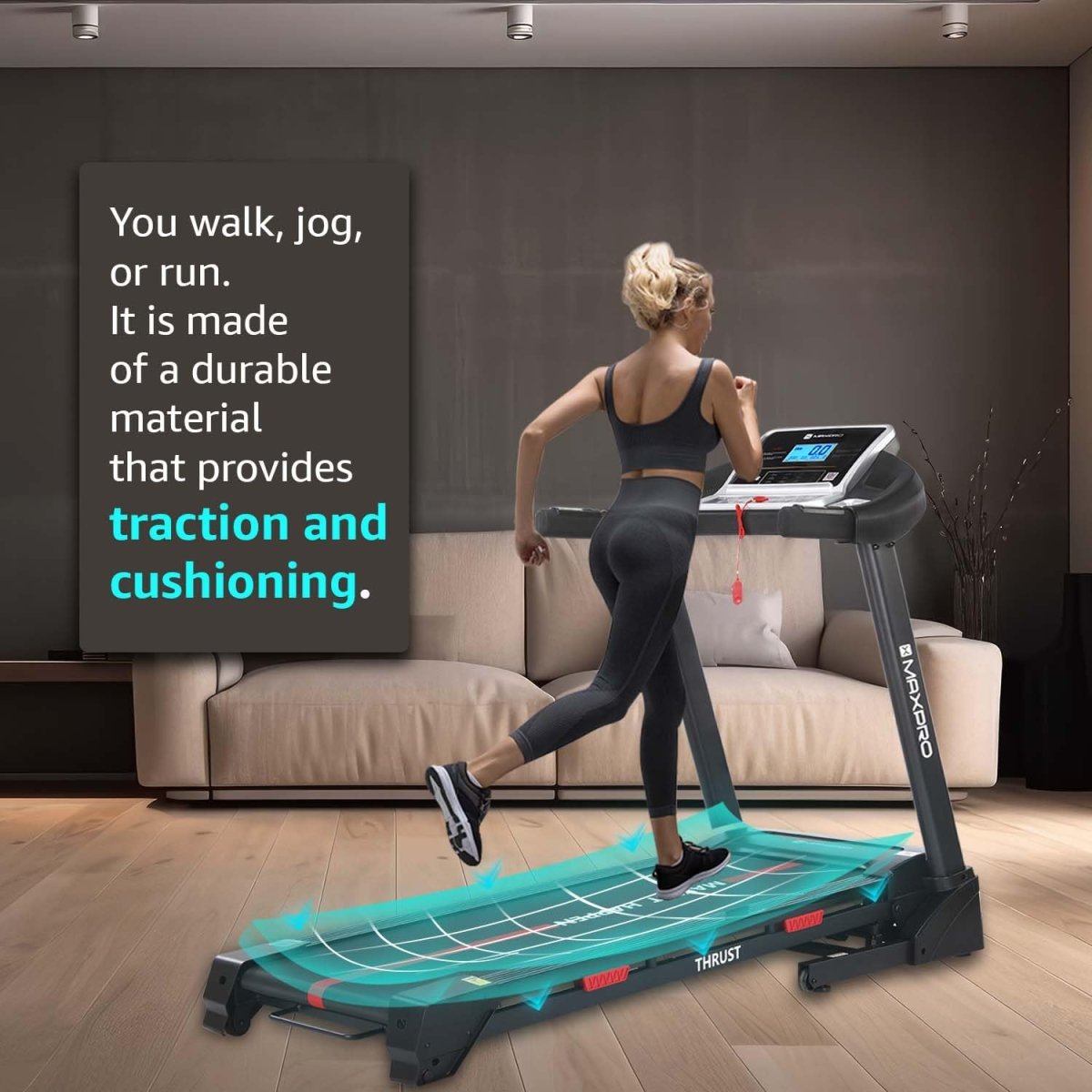 MAXPRO Thrust PTA550IDC Treadmill – 6HP Peak DC Motor, 15 - Level Auto Incline, 16km/h Speed, 130kg Capacity, LCD Display, Foldable Design | Motorized Treadmill for Home Use - Maxpro Fitness Equipments