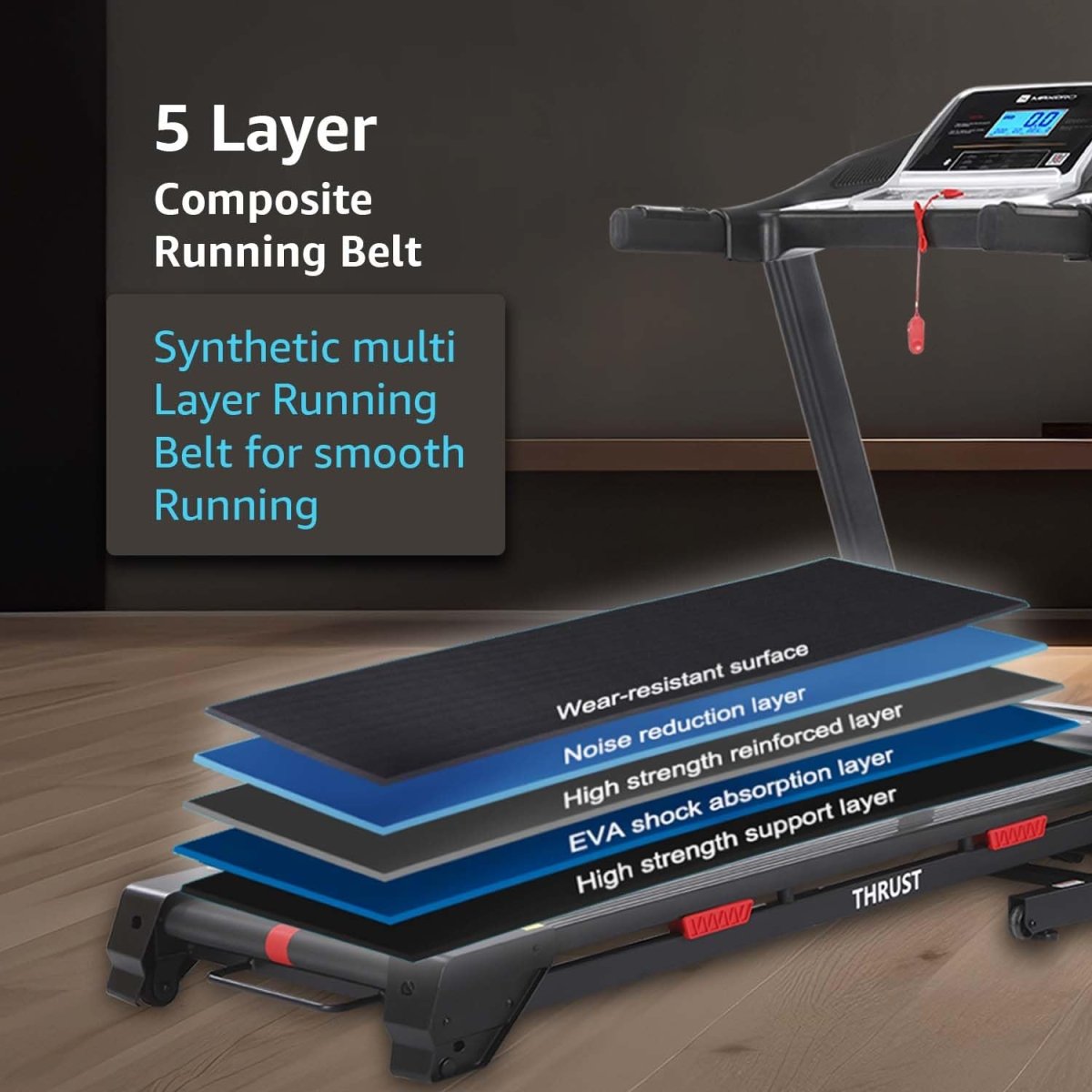 MAXPRO Thrust PTA550IDC Treadmill – 6HP Peak DC Motor, 15 - Level Auto Incline, 16km/h Speed, 130kg Capacity, LCD Display, Foldable Design | Motorized Treadmill for Home Use - Maxpro Fitness Equipments