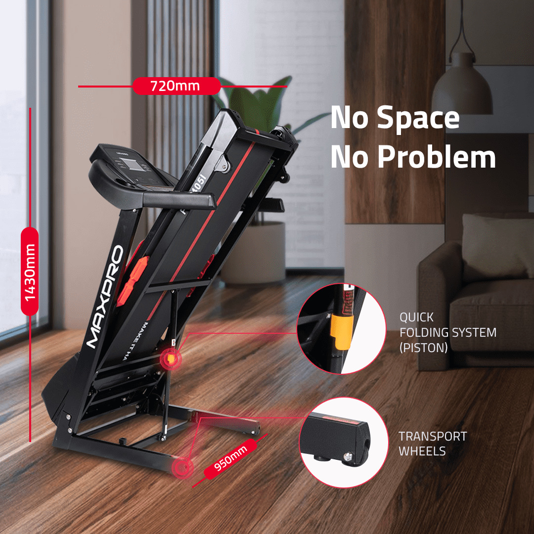 MAXPRO Torque Auto Incline Treadmill for home gym | 4.5Hp Peak DC Motor | 15Level Auto Incline | Max. Speed 14Km/Hr,120KG User Weight,Fitshow App, Free Diet Plan,Home Use Foldable Treadmill(PTM405IDC) - Maxpro Fitness Equipments