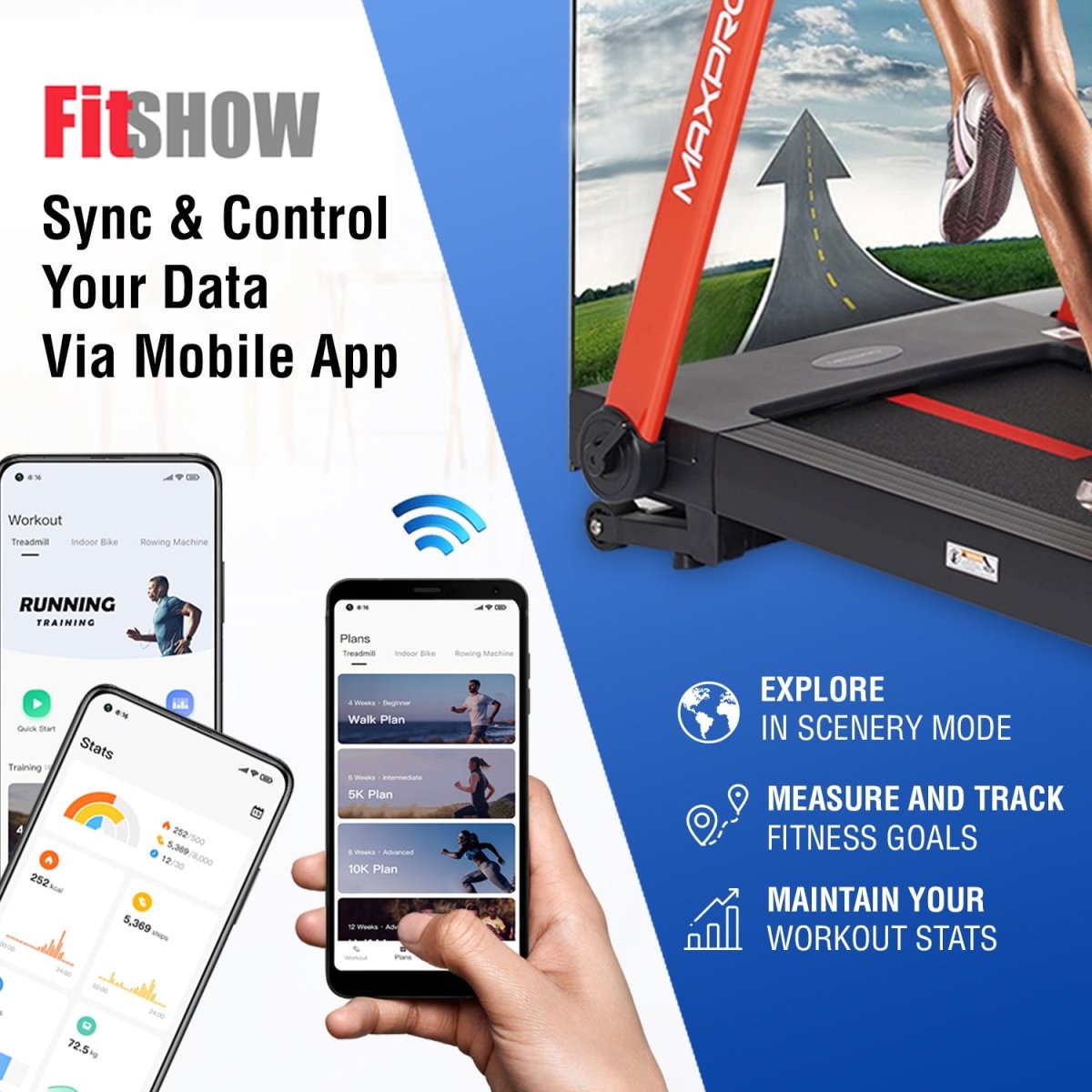 MAXPRO Torque Auto Incline Treadmill for home gym | 4.5Hp Peak DC Motor | 15Level Auto Incline | Max. Speed 14Km/Hr,120KG User Weight,Fitshow App, Free Diet Plan,Home Use Foldable Treadmill(PTM405IDC) - Maxpro Fitness Equipments