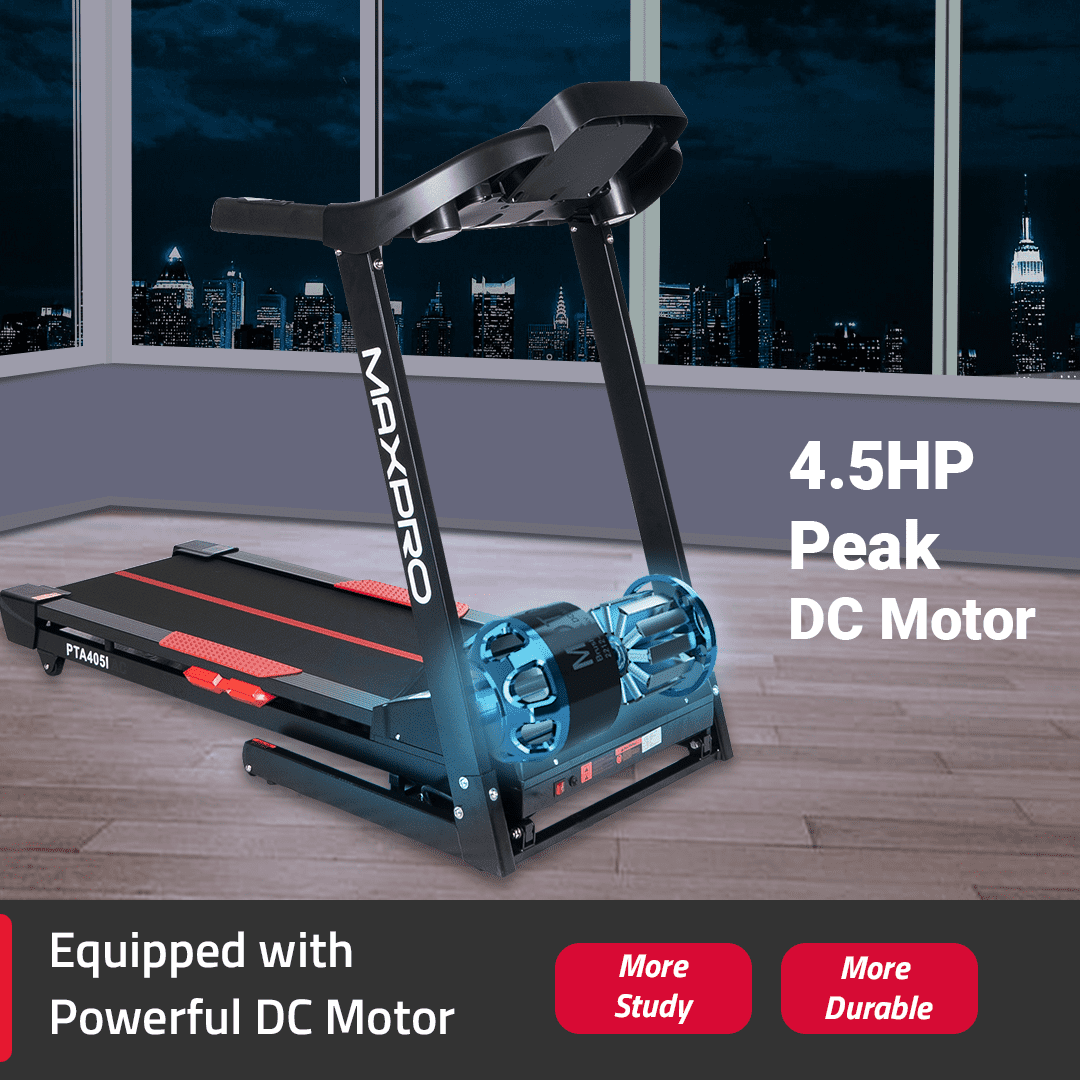 MAXPRO Torque Auto Incline Treadmill for home gym | 4.5Hp Peak DC Motor | 15Level Auto Incline | Max. Speed 14Km/Hr,120KG User Weight,Fitshow App, Free Diet Plan,Home Use Foldable Treadmill(PTM405IDC) - Maxpro Fitness Equipments