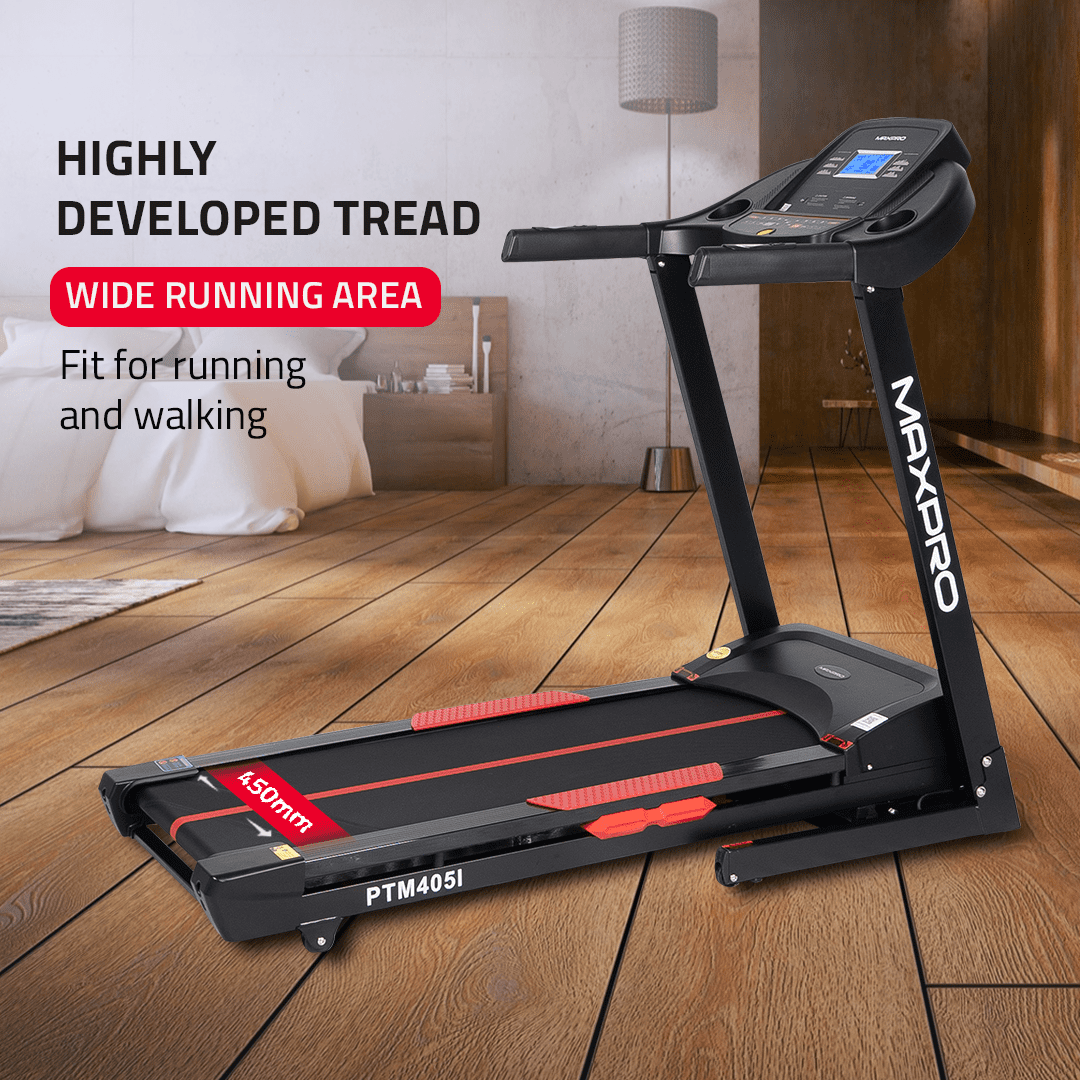 MAXPRO Torque Auto Incline Treadmill for home gym | 4.5Hp Peak DC Motor | 15Level Auto Incline | Max. Speed 14Km/Hr,120KG User Weight,Fitshow App, Free Diet Plan,Home Use Foldable Treadmill(PTM405IDC) - Maxpro Fitness Equipments