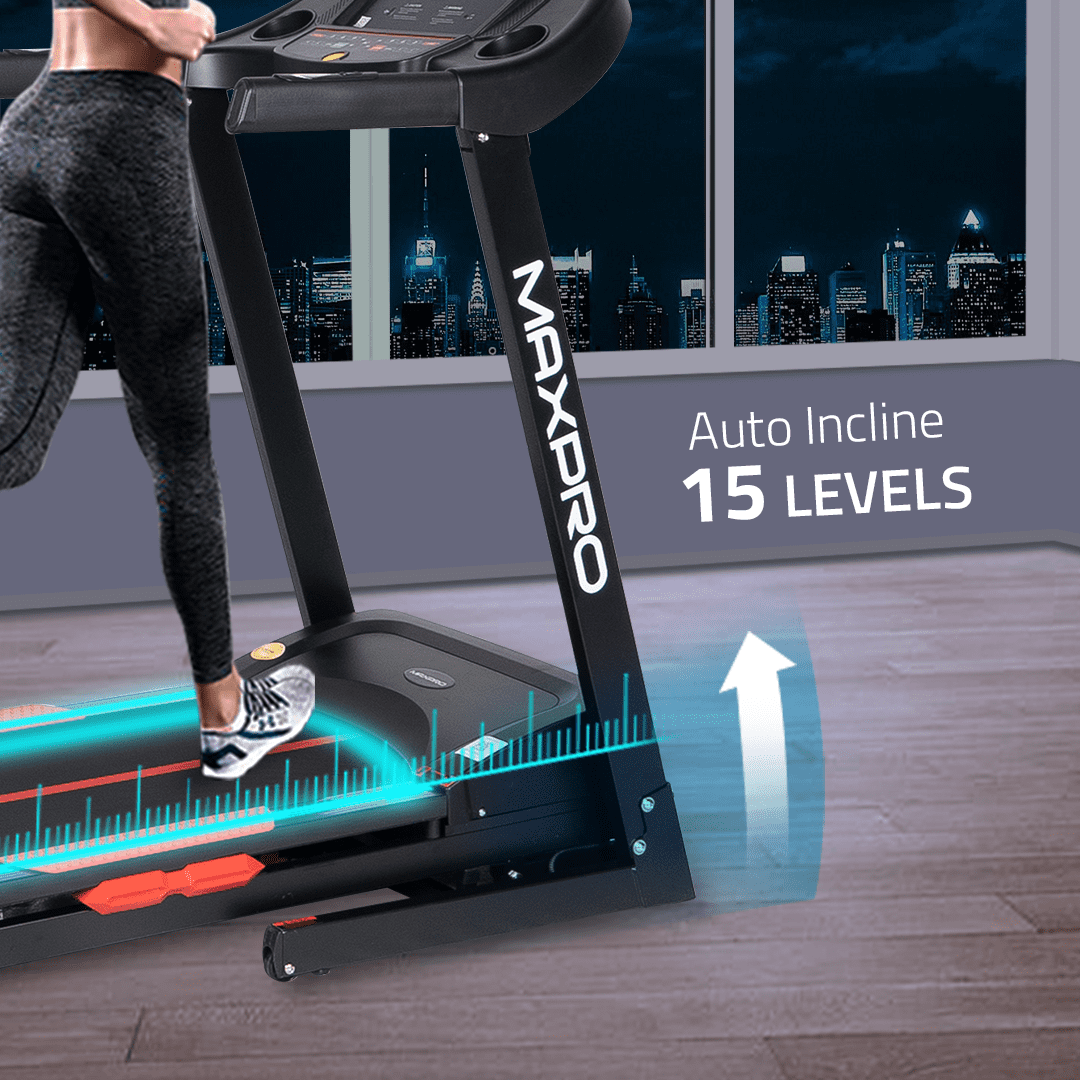 MAXPRO Torque Auto Incline Treadmill for home gym | 4.5Hp Peak DC Motor | 15Level Auto Incline | Max. Speed 14Km/Hr,120KG User Weight,Fitshow App, Free Diet Plan,Home Use Foldable Treadmill(PTM405IDC) - Maxpro Fitness Equipments